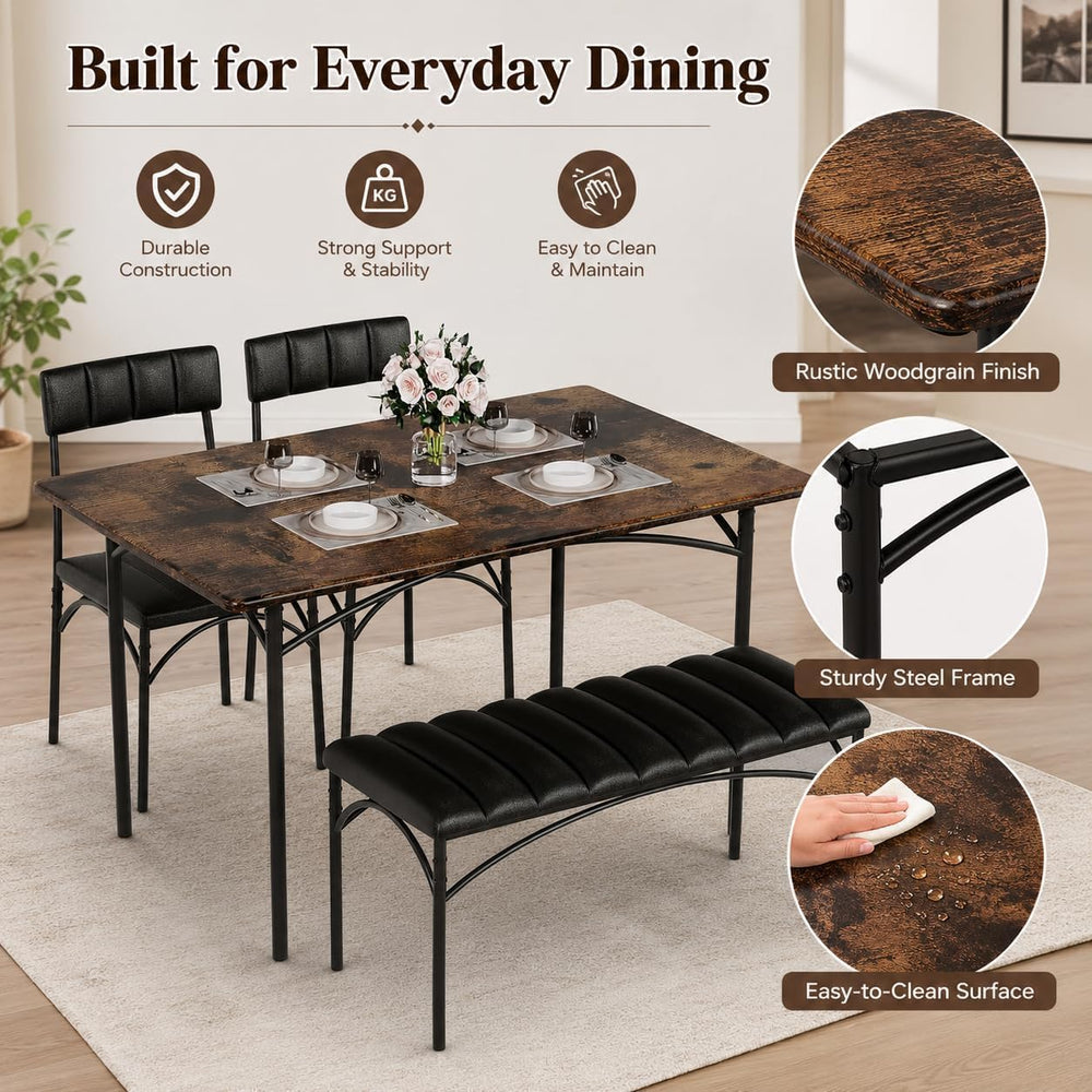 4 EVER WINNER Dining Table Set for 4 with Upholstered Seats, Rustic Brown | 4...