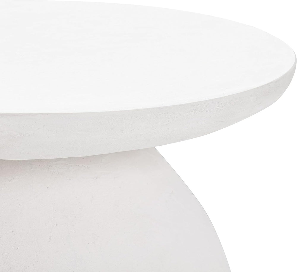First of a Kind White Concrete Side Table with Smooth Curves - Round Coffee T...