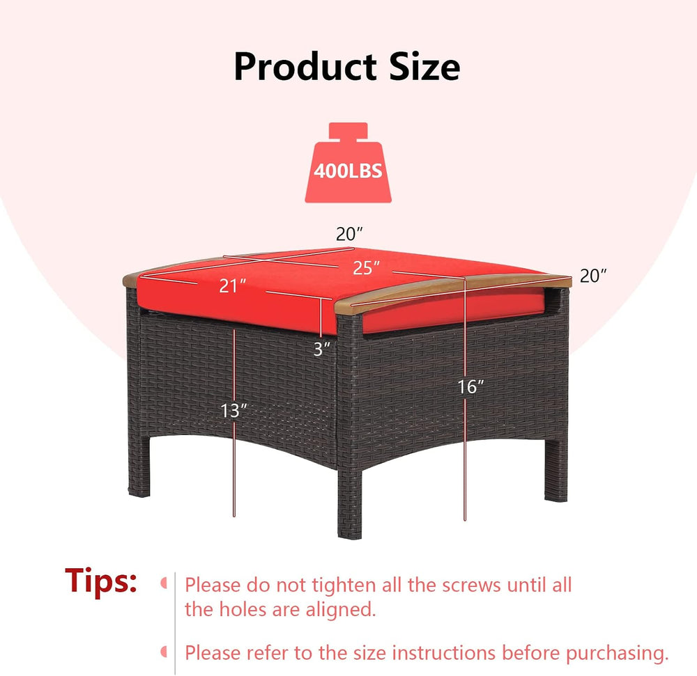 RELAX4LIFE Outdoor Wicker Ottomans for Patio - 2 Pieces PE Rattan Ottoman, Fo...