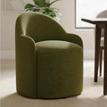 Upholstered Dining Chairs with Casters, No Assembly Modern Dining Room Chairs Accent Vanity Chair with 5 Wheels & Round Backrest for Bedroom, Living Room, Dressing, Green Fabric, Set of 1
