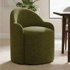 Upholstered Dining Chairs with Casters, No Assembly Modern Dining Room Chairs Accent Vanity Chair with 5 Wheels & Round Backrest for Bedroom, Living Room, Dressing, Green Fabric, Set of 1