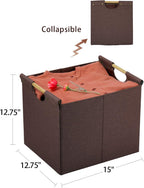 HOONEX Large Collapsible Storage Bins, Linen Fabric, 2 Pack, Storage Baskets with Wooden Carry Handles and Sturdy Heavy Cardboard, for Home, Office, Car, Nursery, Brown