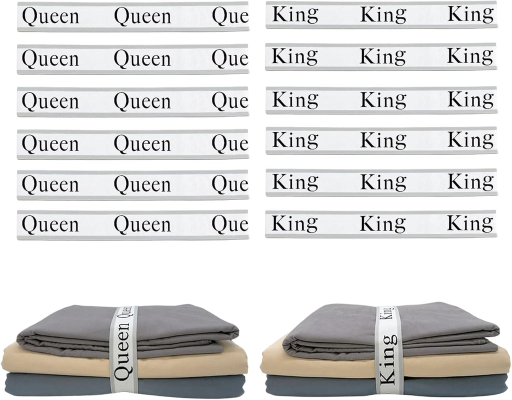 12 Pieces Bed Sheet Organizer Bands, Closet Organization Sheet Straps, Linen Labels Bedding Bands, Elastic Bed Sheet Storage Sheet Keepers （6PcsQueen 6PcsKing ）