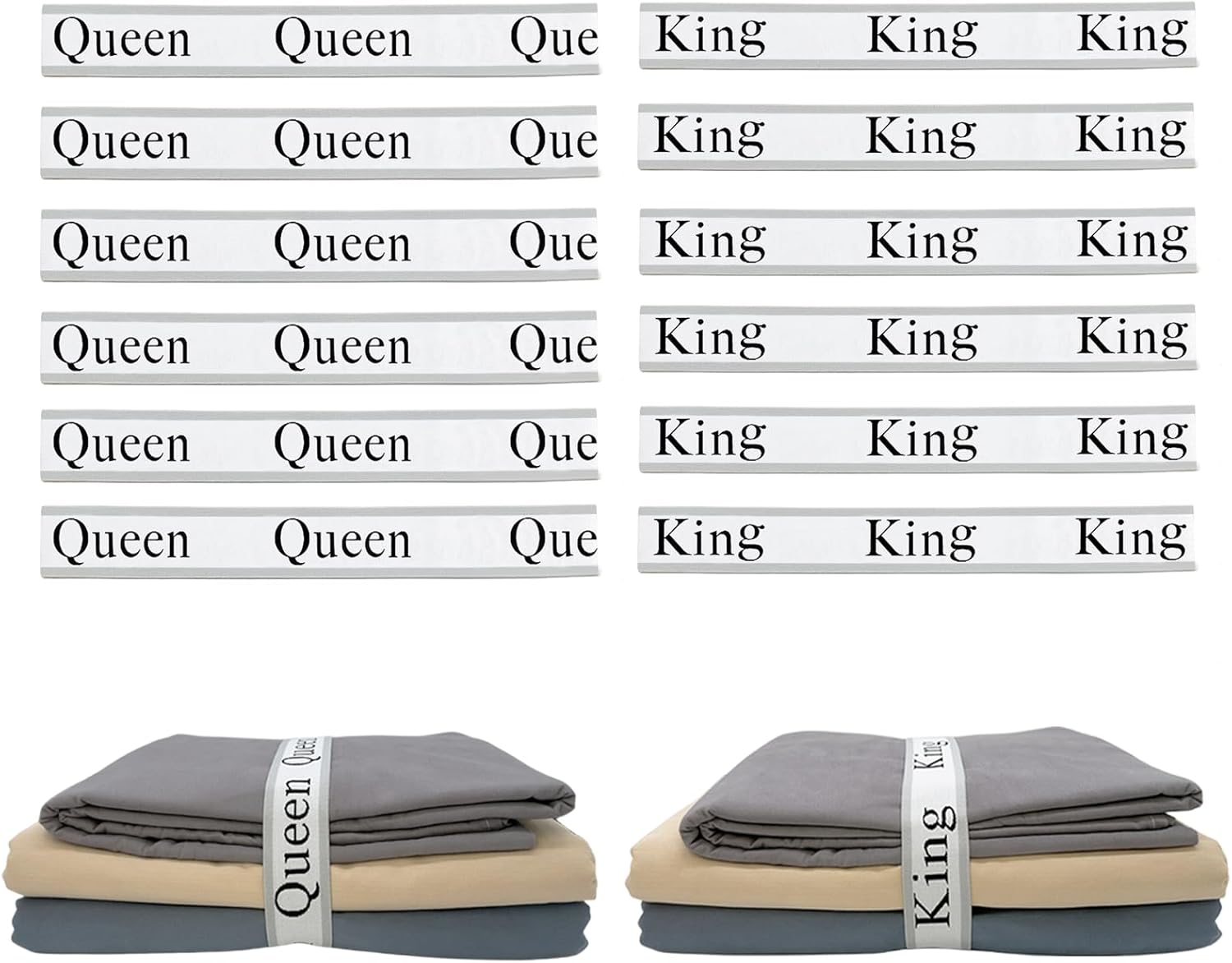 12 Pieces Bed Sheet Organizer Bands, Closet Organization Sheet Straps, Linen Labels Bedding Bands, Elastic Bed Sheet Storage Sheet Keepers （6PcsQueen 6PcsKing ）