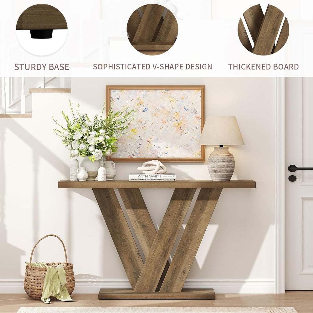 51" Console Table, V-Shaped Entryway Table, Wood Sofa Table Behind Couch...