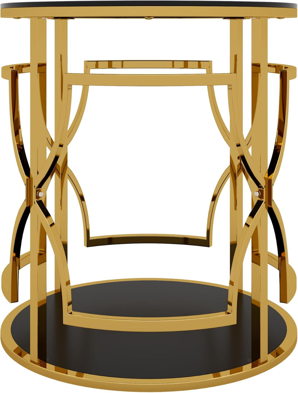 Merax 19.7" Round Gold Metal Side Table with Tempered Glass Top & 2-...
