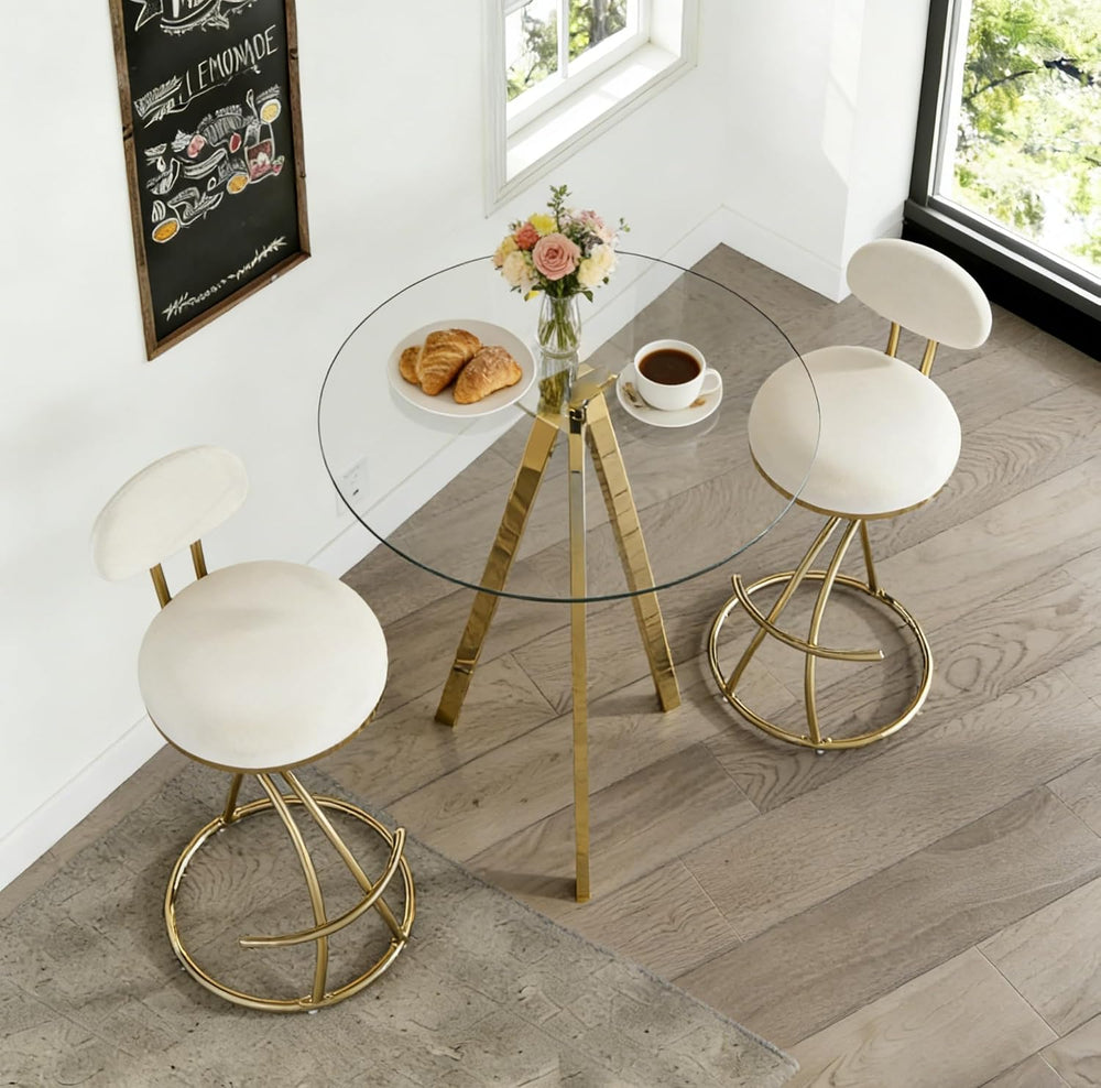 3 Piece Pub Dining Set, Modern Round Bar Table and Chairs for 2, 28" Cou...