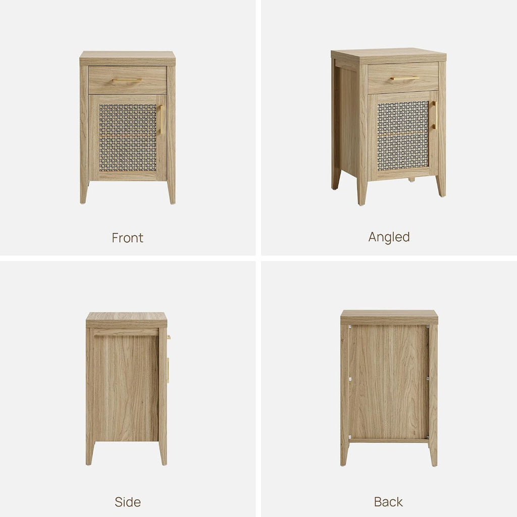 SICOTAS Tall Nightstands Set of 2 with Drawer - Farmhouse Night Stand | Bedside Tables with Storage, Wooden End Tables with Metal Mesh Door and Adjustable Shelf for Bedroom, Light Walnut