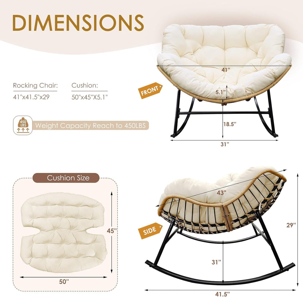 NICESOUL Papasan Rocking Chair with Cushion Indoor Outdoor, Oversized Padded ...