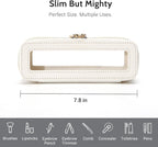 Aveniee Clear Makeup Brush Bag,Slim Cosmetic Brush Holder,Small Toiletry Bag Mini Travel Case for Women,Thin Make up Bags with Dual Zipper,Cute Travel Essentials Organizer,White