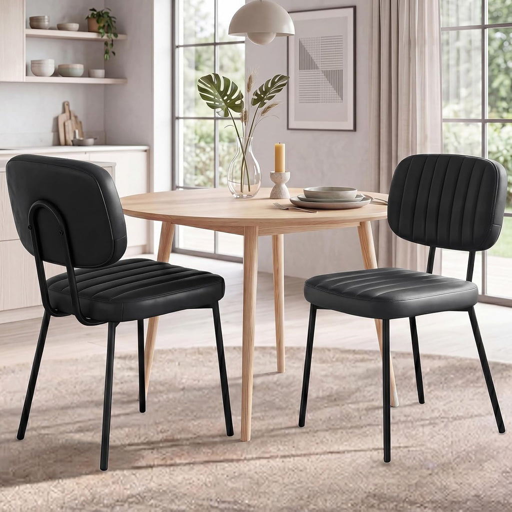 OLIXIS Dining Chairs Set of 2, Mid Century Modern Kitchen Chairs, Black | Faux Leather Cushion Seat, Metal Legs Backrest, Living Room Home Office Bedroom