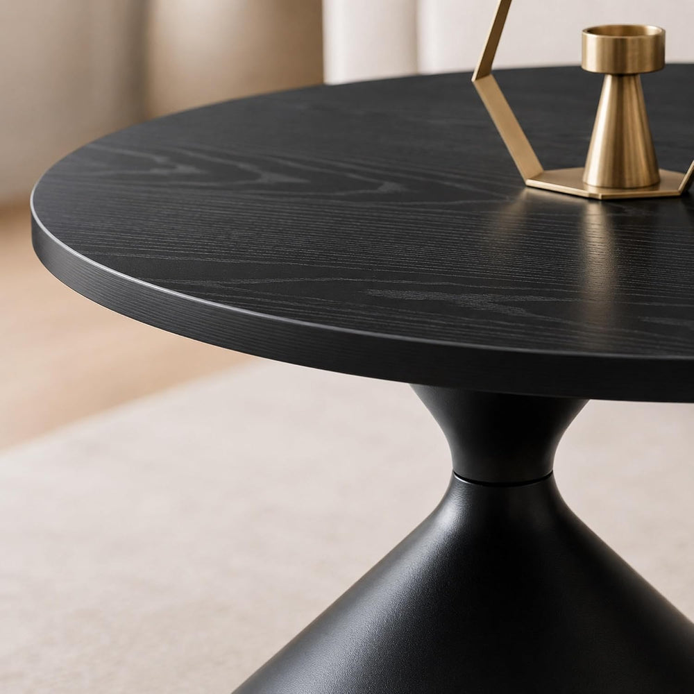 Coffee Table Set, 2-Piece Round Side Tables with Black Patterned Top & St...