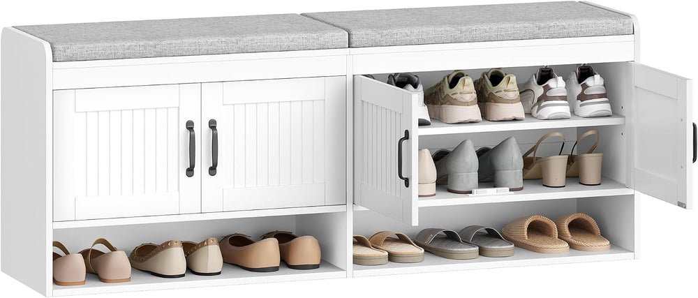 Hzuaneri 55.1" Shoe Storage Bench, 3 Tier Entryway Shoe Bench with Padde...