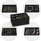 ProCase Stackable Jewelry Organizer Trays for Drawers, Jewelry Drawer Inserts Container Display Case Storage for Earring Necklace Rings Bracelet with Removable Dividers -Allblack, 4 Layers