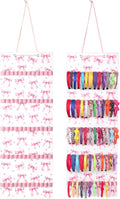 Tudomro Hanging Headband Holder for Girls Felt Hair Accessories Organizer with 60 Elastic Bands Bow Hanger for Girls Hair Bows Without Headbands (Pink,Bow)
