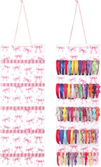 Tudomro Hanging Headband Holder for Girls Felt Hair Accessories Organizer with 60 Elastic Bands Bow Hanger for Girls Hair Bows Without Headbands (Pink,Bow)