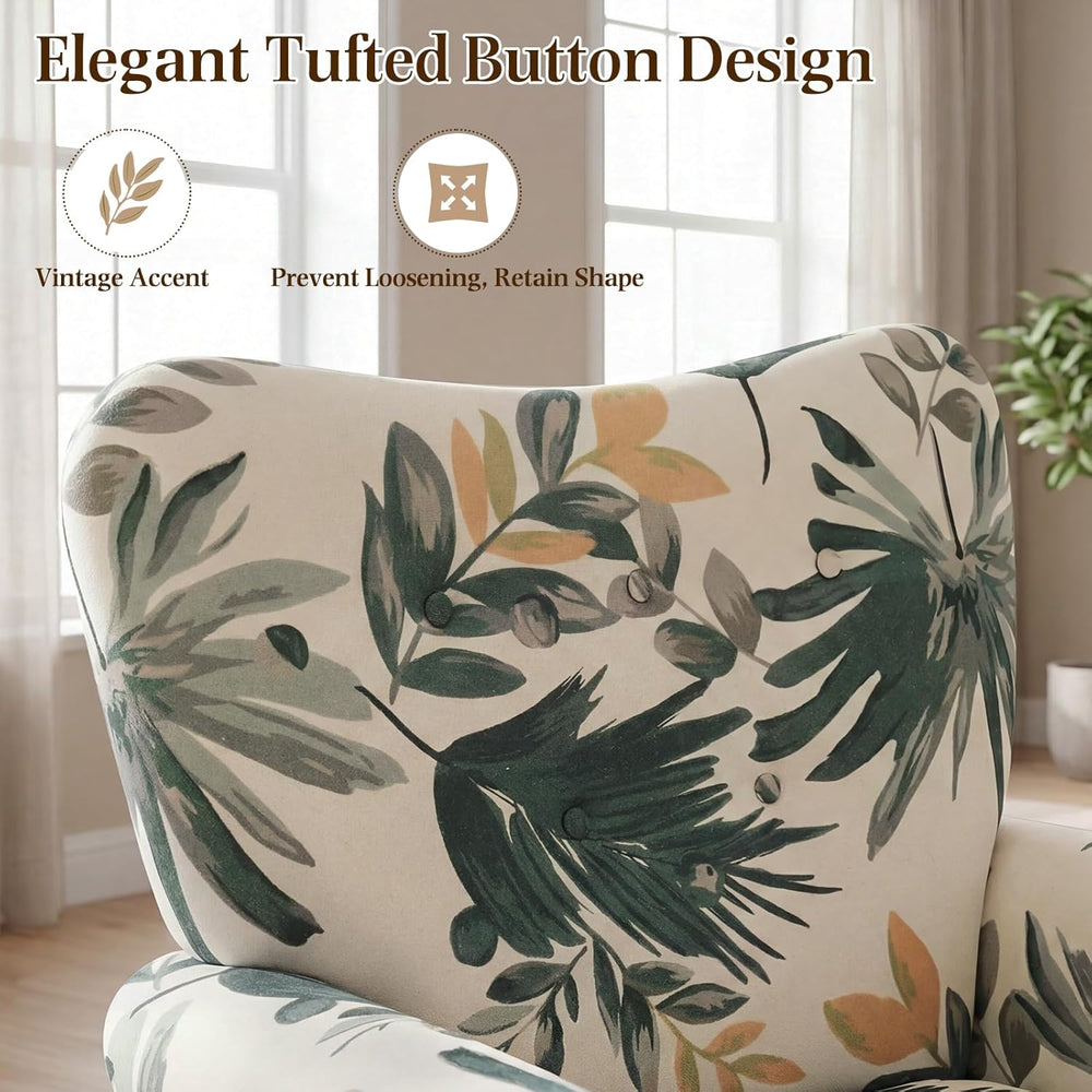YOLENY Mid Century Wingback Arm Chair, Modern Upholstered Fabric High Back Ac...