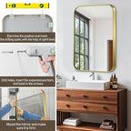 Matte Gold Mirror, 16x20 Inch Brushed Gold Mirror, Aluminum Alloy Framed Vanity Mirror, Rounded Rectangle Bathroom Mirror for Over Sink, Anti-Rust Wall Mirror (Horizontally or Vertically)