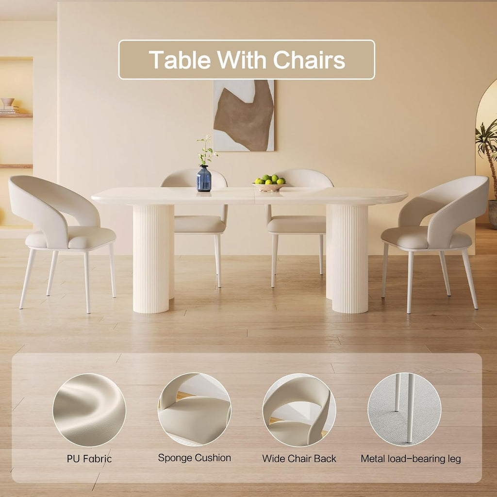 Dining Table Set for 6, Modern Cream White Kitchen Table with 6 Chairs, Dining Room Table Set for Kitchen, Dining Room, Home & Office