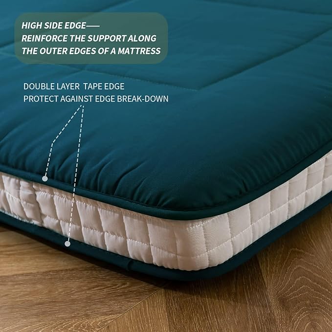 MAXYOYO Futon Mattress, Padded Japanese Floor Mattress Quilted Bed Mattress Topper, Extra Thick Folding Sleeping Pad Breathable Floor Lounger Guest Bed for Camping Couch, Bluestone, Full Size