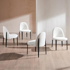 Morden Fort Boucle Dining Chairs Set of 4, Thick Upholstered Chairs with Metal Legs & Curved Backrest, Post Modern Minimalist Chair for Dining Room, Kitchen, Living Room, Bedroom, Apartments, White