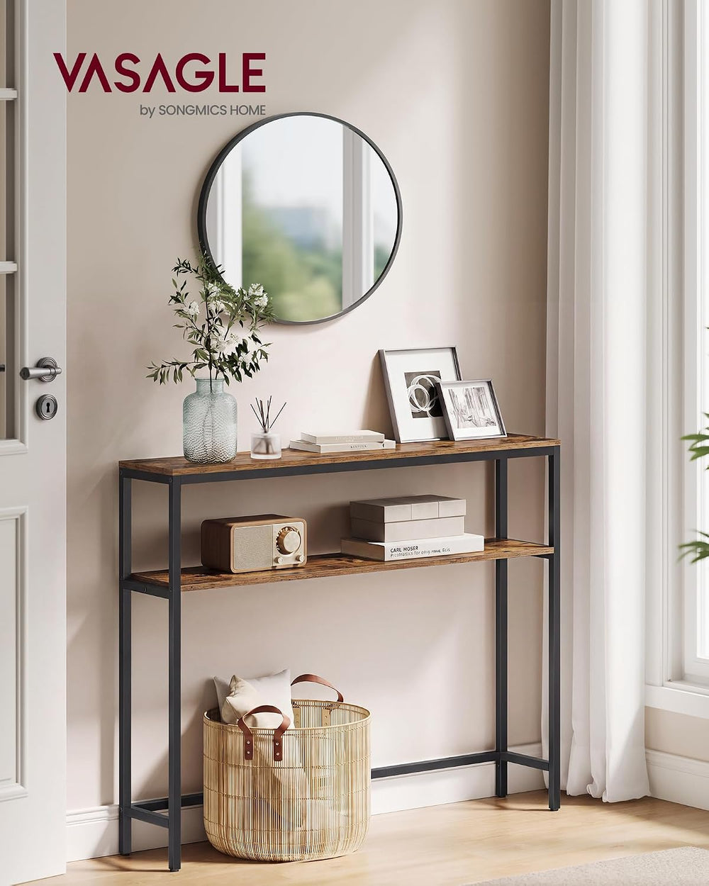 VASAGLE 39.4 Inches Console Table, 2-Tier Narrow Sofa Table with 2 Shelves | ...