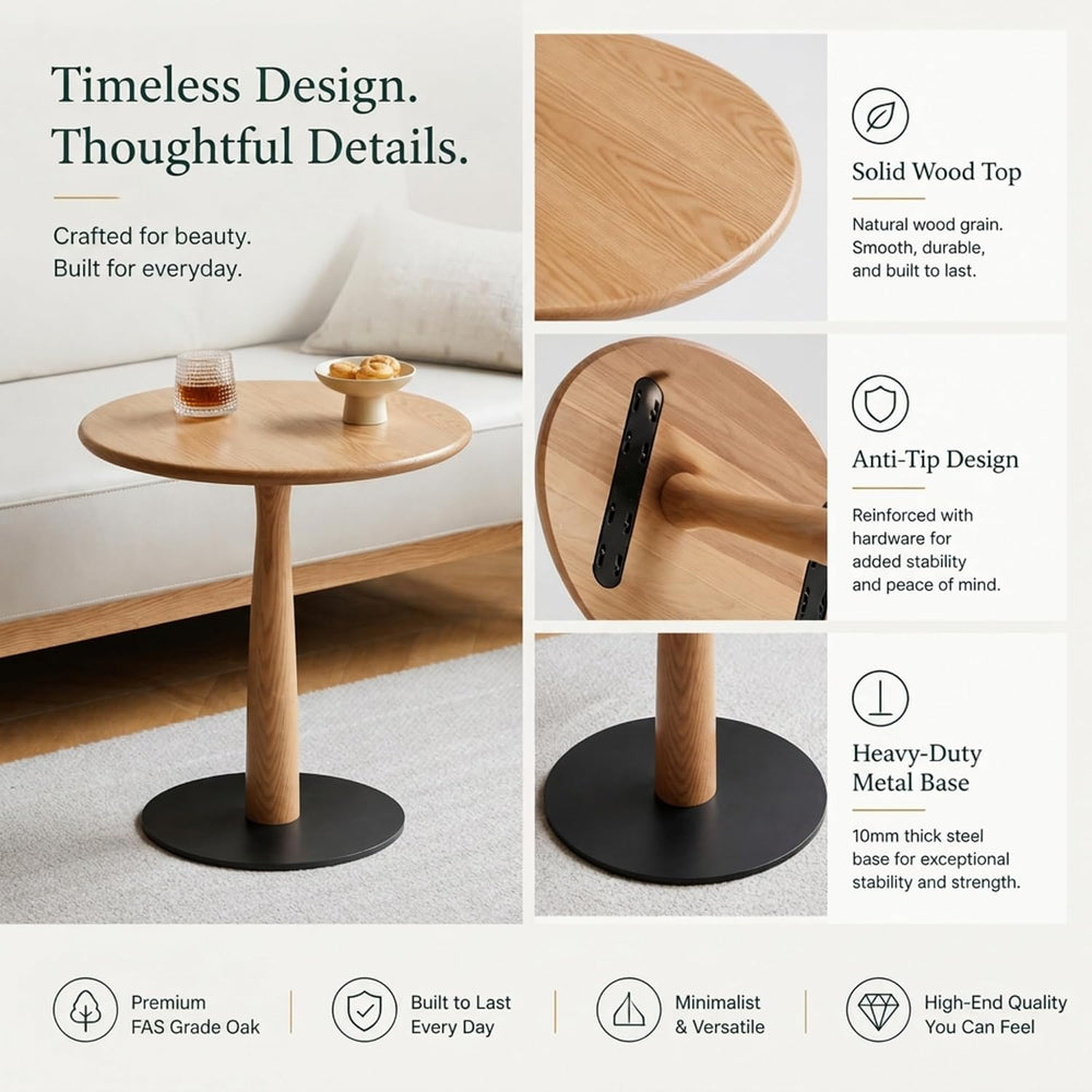 Small Wooden Round Side Table, Accent Nightstand Pedestal Table for Living Ro...