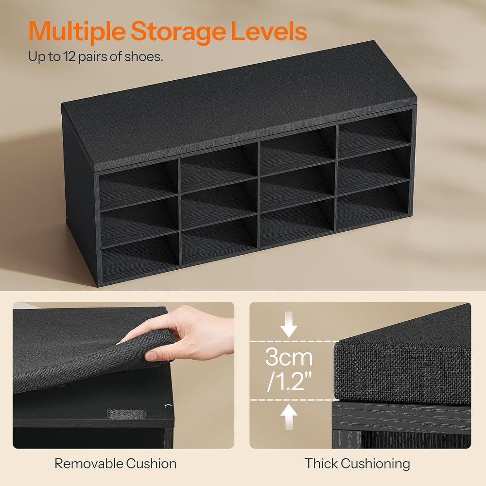 HOOBRO Shoe Storage Bench with Cushion, 39.4" L Entryway Bench with 12 C...