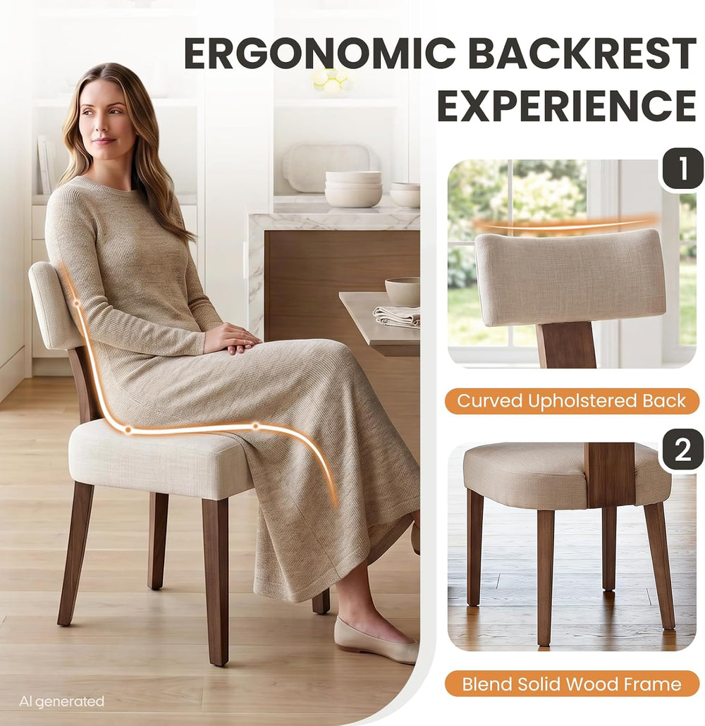 Mid Century Modern Dining Chairs Set of 4 Upholstered Linen Fabric Dining Cha...