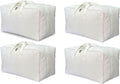 Soft Canvas Clothes Storage Bags with Four Carrying Handles and Clear Window, Closet Organizer for Clothing, Blankets Sheets Pillows and Bedding, 55L, 4 Pack, White