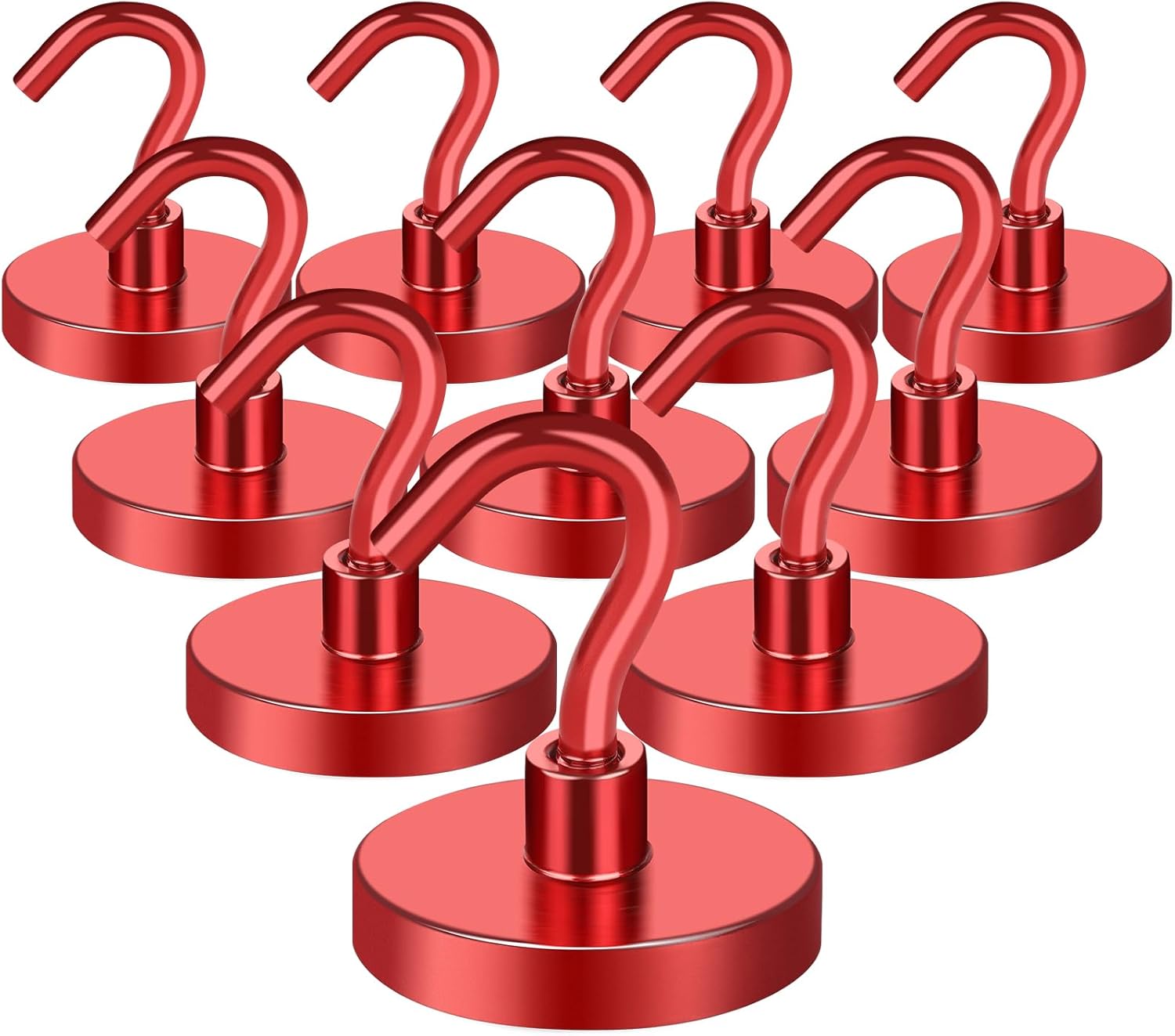 MIKEDE Strong Magnetic Hooks, 120Lbs Heavy Duty Magnetic Hooks for Cruise, Neodymium Earth Magnets with Hooks for Hanging, Super Metal Industrial Magnets for Grill, Storage (Yellow,10 Pack)