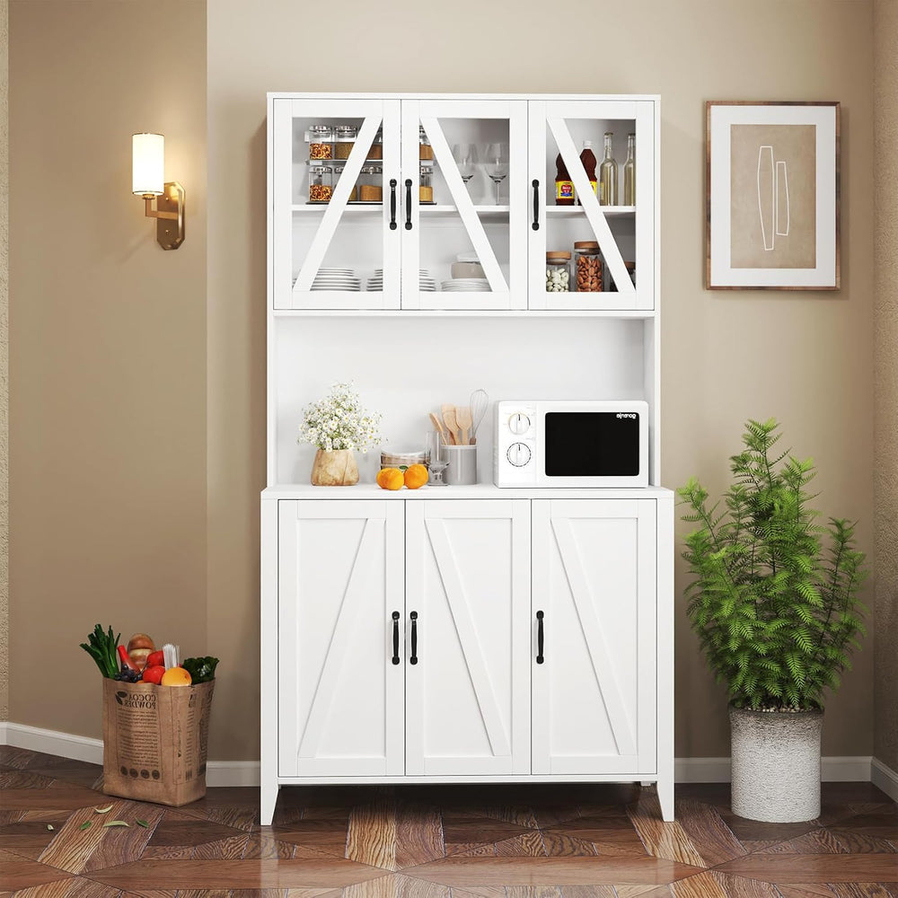 70.87" Kitchen Pantry Cabinet, 39.37" W Kitchen Hutch with Microwav...