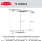 Rubbermaid Configurations Custom Closet Kit 4-8 Ft. Adjustable Metal Wire Shelving White Finish Expandable Organization System Hardware Included for Home Closet/Pantry/Laundry/Mudroom