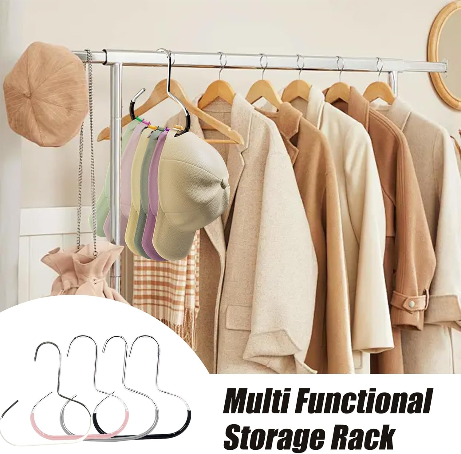 Maximize Closet Space with Versatile Storage, Hat Hangers for Closet, Hat Organizer, Multi-Functional Organizer Space Saving for Hats, Ties, Scarves, Delicate Fabrics (3pcs*Pink)