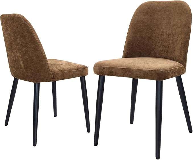 Upholstered Dining Chairs Set of 2 Modern Kitchen Chairs Chenille Fabric Dining Room Chairs High-Back Padded Dining Chairs with Metal Legs for Kitchen Dining Room Restaurant Cafe Hotel, Brown