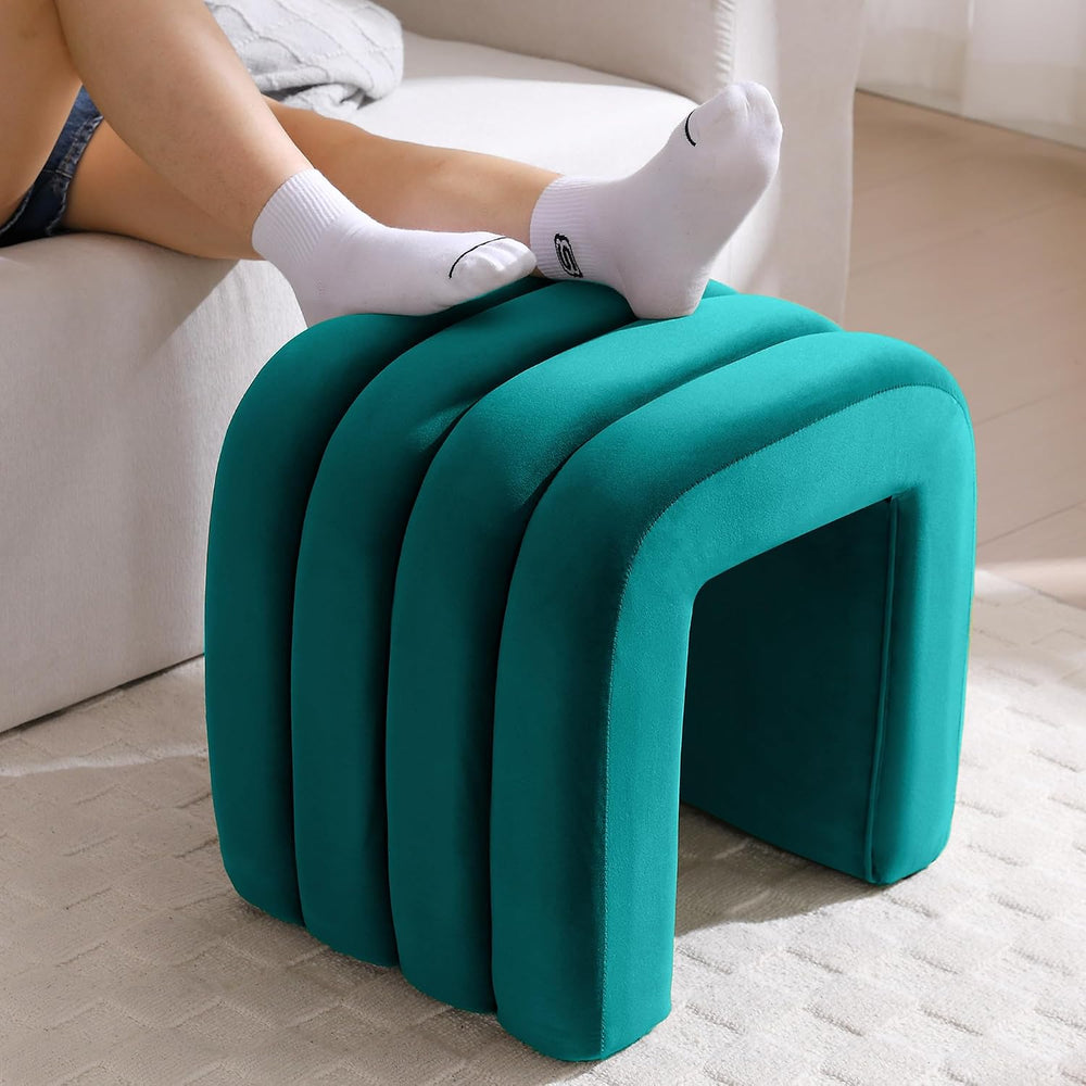 Flouki Small Ottoman Set of 2, Vanity Stools with Aesthetic Channel Tufted, O...