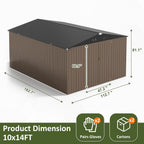 10x14 FT Outdoor Storage Shed, Large Garden Shed with Updated Frame Structure and Lockable Doors, Metal Tool Sheds for Backyard Garden Patio Lawn, Brown