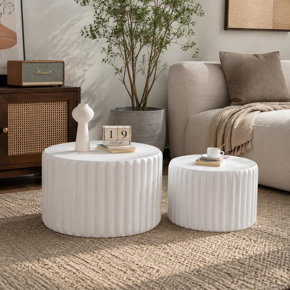 Modern Round Nesting Coffee Table Set of 2, Side Tables for Living Room