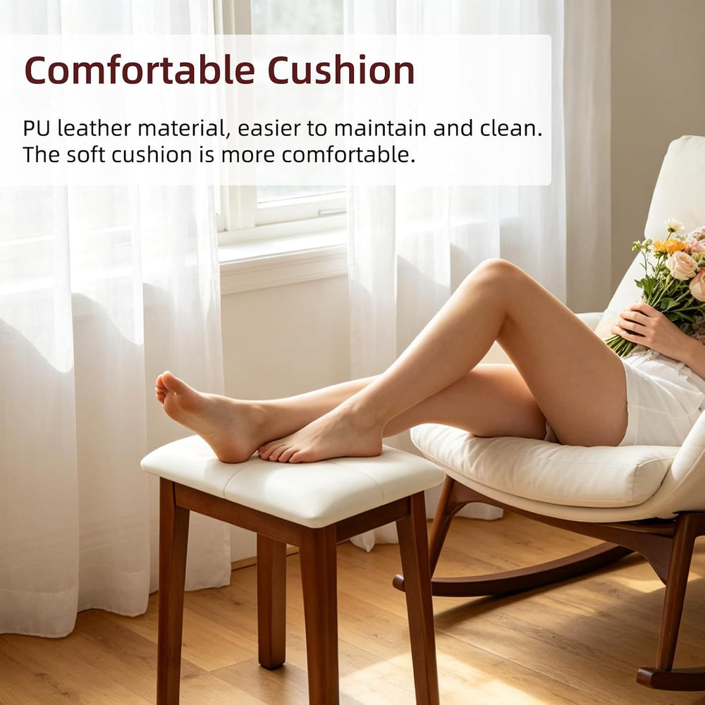Solid Wood Vanity Stool with Cushion, 11" D x 15" W x 18" H - ...