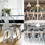 Devoko Metal Indoor-Outdoor Chairs Distressed Style Kitchen Dining Chairs Stackable Side Chair with Back Set of 4 (Silver)