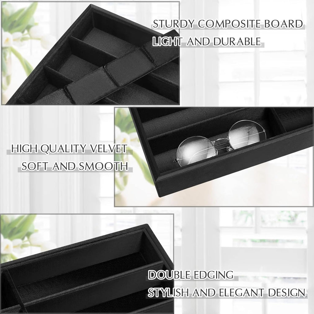 Amylove 2 Pcs Sunglass Organizer Trays Glasses Stackable Jewelry Trays Sunglass Organizer Display Box(8 Grids,Black)