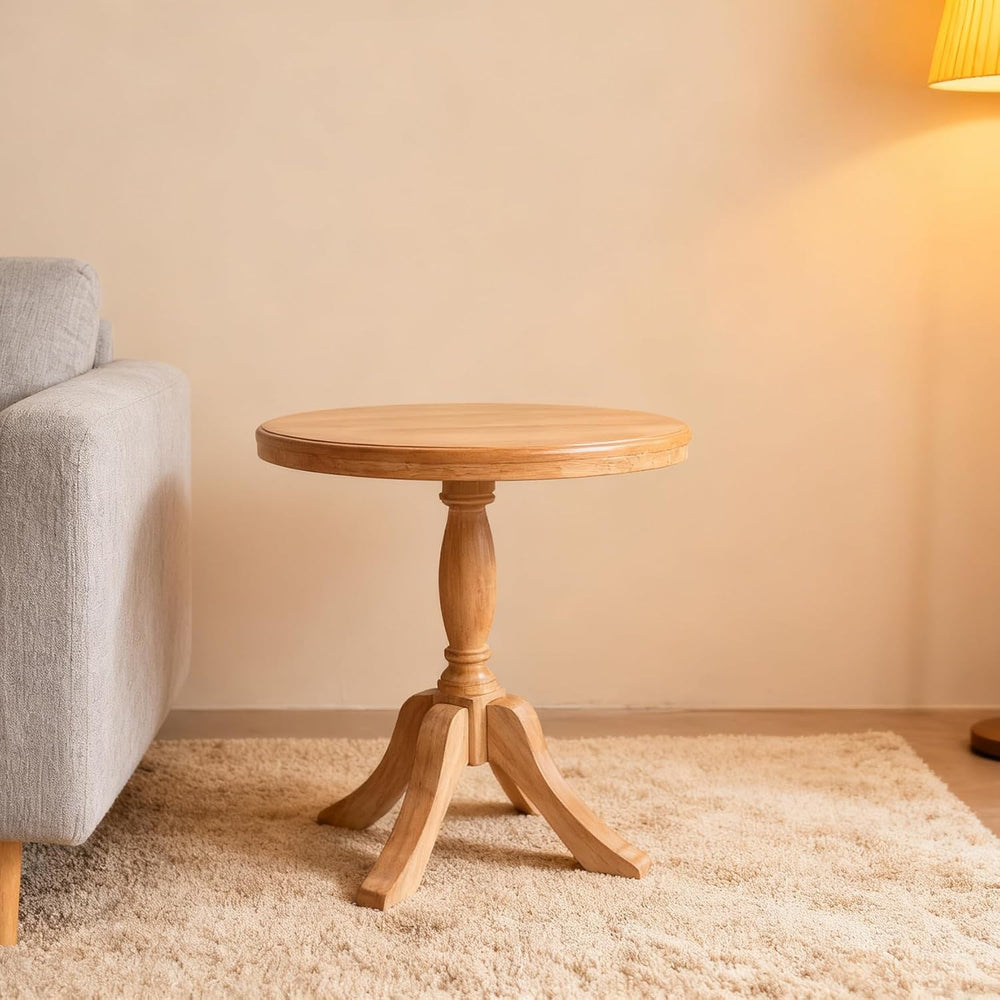 23.6'' Round Wooden End Table, Wooden Pedestal Side Coffee Tables, fo...