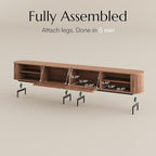 POVISON Fully-Assembled Sliding Tambour Door TV Stand, Mid Century Modern TV Console, Wood Media Console, Entertainment Center with Storage Cabinet (Walnut, 118.11")