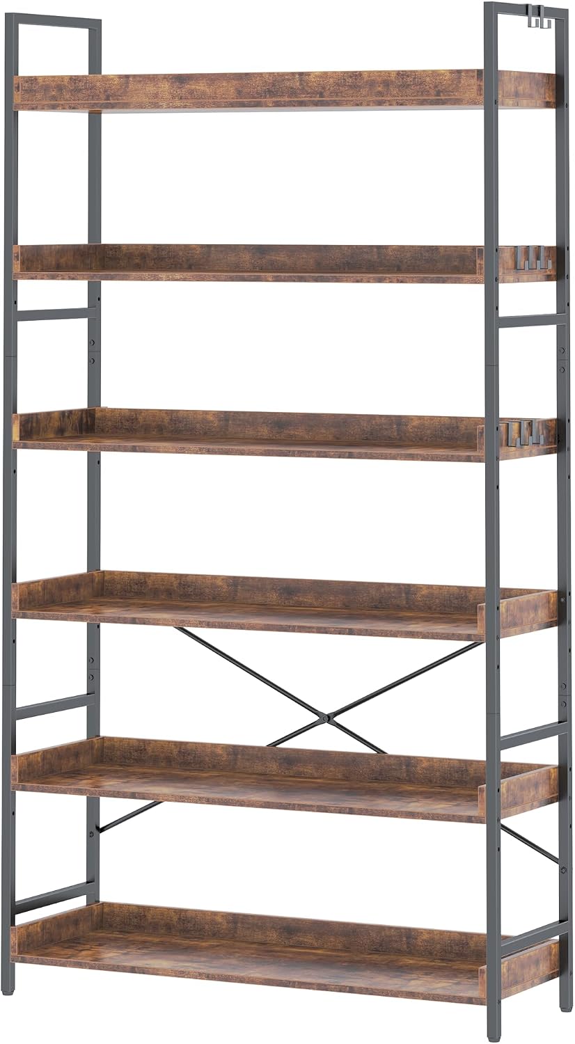 HCHQHS Bookshelf, Adjustable Industrial Bookcase, Vertical Tall Book Shelf, W...