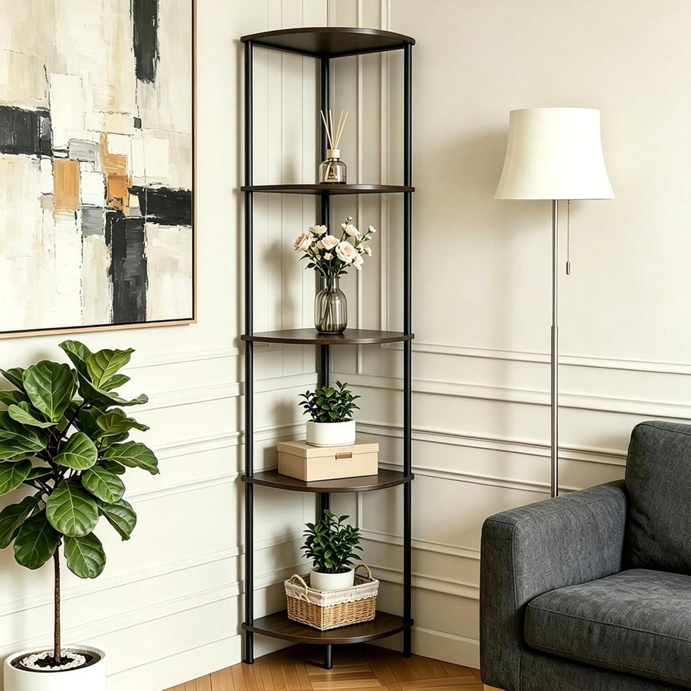 Corner Shelf Stand 5 Tier, Tall Slim Corner Bookshelf, Small Storage Display ...