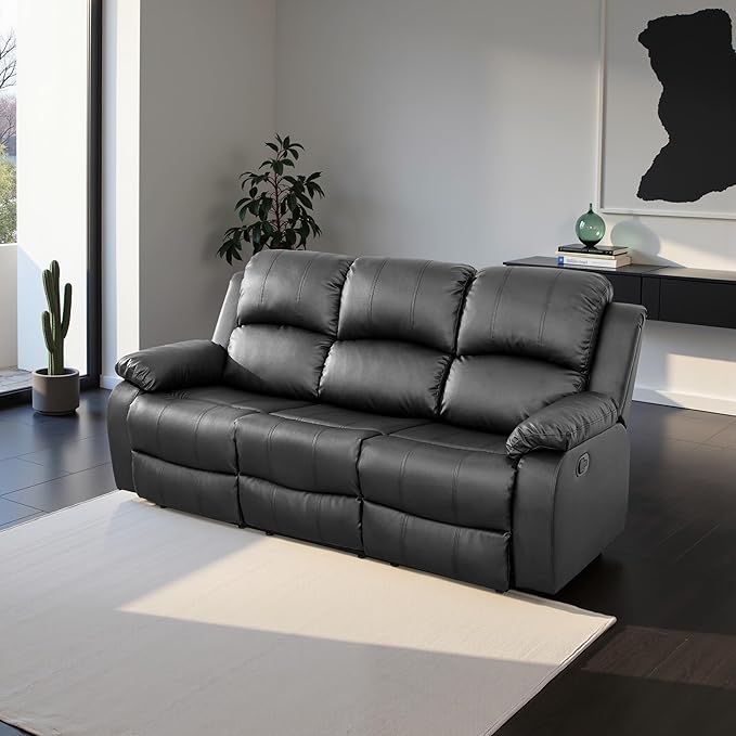 Recliner Sofa Set Couches for Living Room Chair Semi PU Fabric Living Room Furniture Sets, Adjusted Loveseat Reclining Couch Furniture Sofa Set for Theater Seating, 3-Seater, Black