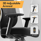 Ergonomic Mesh Office Chair - 3D Adjustable Lumbar Support & 3D Armrests, V-Shaped Back, Adjustable Desk Chair for Office & Home, Black and Gold