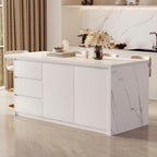 homary Kitchen Island with Storage & Wine Rack, 72" Modern White Kitchen Cabinet with Sintered Stone Top, Large Fixed Island with 3 Drawers & 6 Adjustable Shelves, Without Bar Stools