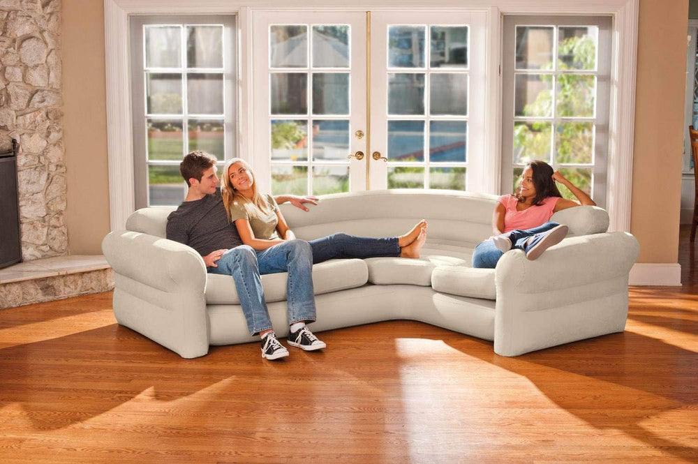 Intex Inflatable Corner Living Room Neutral Sectional Sofa & Lounge Chair...