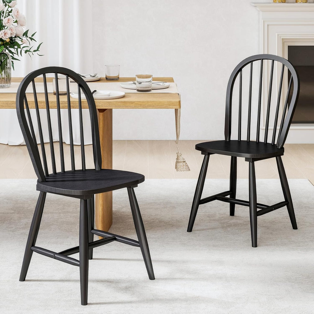 chairus Black Windsor Dining Chairs Set of 2, Farmhouse Wooden Dining Room Ch...